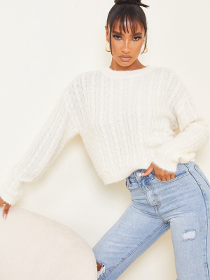 Cream All Over Cable Crop Fluffy Sweater