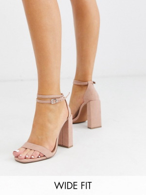 Asos Design Wide Fit Notice Barely There Heeled Sandals In Beige