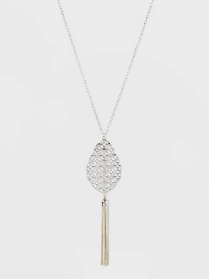 Tassel Filigree Pendant Long Necklace - A New Day™ Silver