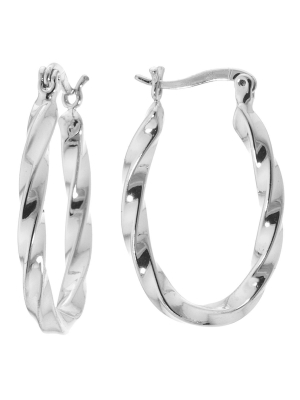 Boxed Fine Silver Plated 31mm Oval Wavy Click Top Hoops