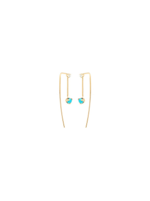 14k Mixed Prong Turquoise & Diamond Wire Earrings