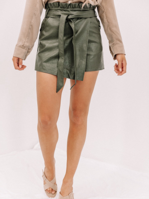 Olive Waist Tie Skort