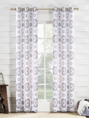 Kaori Medallion Print Semi-sheer Grommet Curtain Panel Blush - No.918