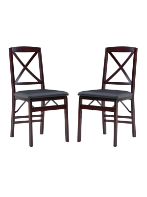 Set Of 2 Triena X Back Folding Chair Upholstered Seat Espresso - Linon