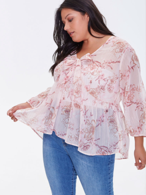 Plus Size Floral Peasant Top