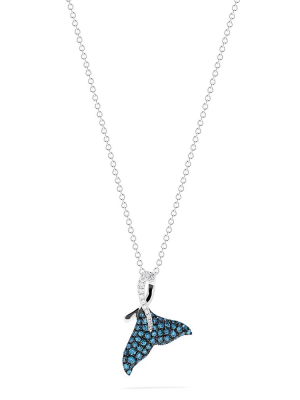 Effy Novelty 14k Gold Blue & White Diamond Whale Tail Pendant, 0.50 Tcw