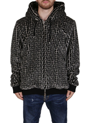 Balmain Monogram-patterned Drawstring Hoodie