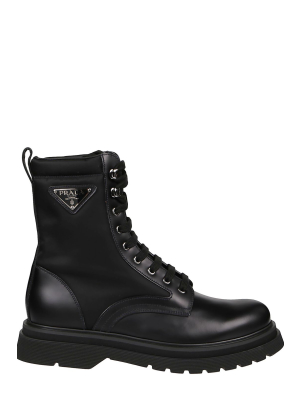 Prada Logo Plaque Lace-up Boots