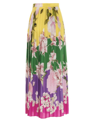 Valentino Floral Print Pleated Midi Skirt