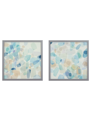 (set Of 2) 16.5" Square Gemstone Tiles Decorative Box Blue