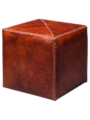 Small Ottoman In Tobacco Leather