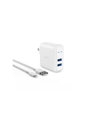 Anker 2-port Powerport 24w Wall Charger (with 3' Powerline Select+ Lightning To Usb-a Cable) - White