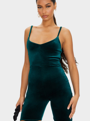 Emerald Green Strappy Velvet Unitard