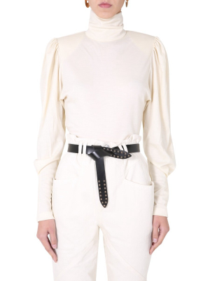 Isabel Marant Gavina Turtleneck Puff Sleeve Top