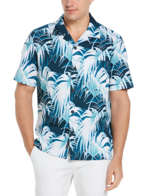 Tropical Palm Print Camp Collar Shirt