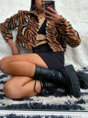 New Girl Order Oversized Trucker Jacket In Tiger Print Fleece Co-ord