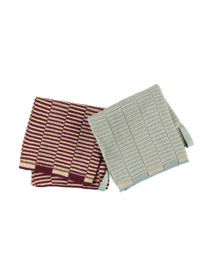 Stringa Dishcloth - Aubergine/rose - Pale Blue/camel