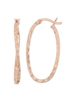 Rose Gold Over Silver Diamond Cut Curved "u" Shape Hoop Earrings