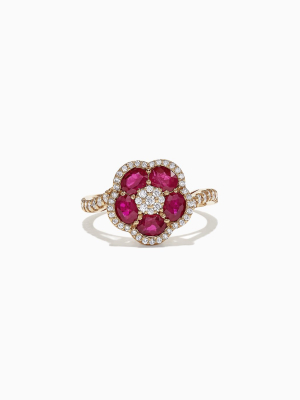 Effy Ruby Royale 14k Yellow Gold Ruby And Diamond Flower Ring, 1.84 Tcw