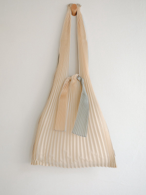 Large Pleated Pleco Tote Bag - Beige + Silver