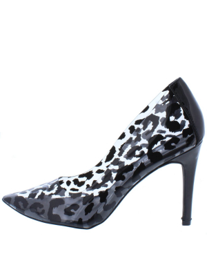 Katherine191 Black Leopard Lucite Pointed Toe Pump Heel