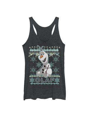 Women's Frozen Ugly Christmas Olaf Racerback Tank Top