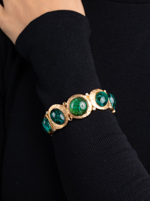 Flawed Emerald Cabochon Hinged Bangle