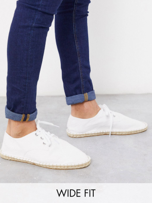 Asos Design Wide Fit Lace Up Espadrilles In White Textured Canvas