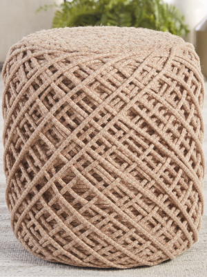 Lykke Indoor/outdoor Pouf In Light Taupe