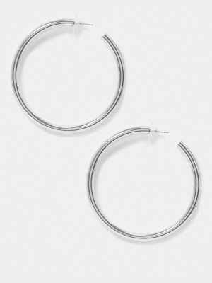 Asos Design 60mm Thick Hoop Earrings In Silver Tone