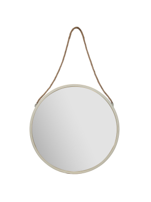 30" Metal Wall Mirror With Rustic Hanging Rope White - Gallery Solutions