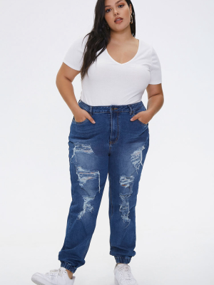 Plus Size Distressed Denim Joggers