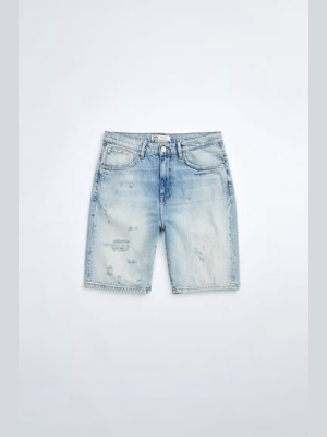 Bleach Washed Denim Shorts