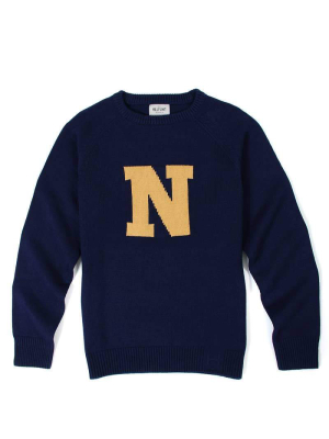 Merino Navy Letter Sweater