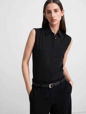 Fitted Sleeveless Shirt In Stretch Silk