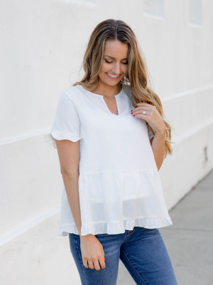 V-cut Ruffle Peplum - White