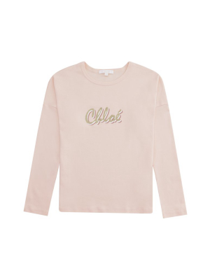 Chloé Kids Glittered Logo Long-sleeve T-shirt