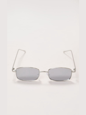 Silver Frame Revo Slim Rectangle Sunglasses