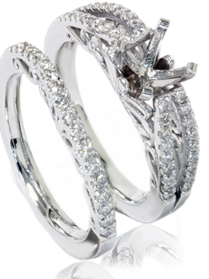 Pompeii3 3/4ct Vintage Diamond Engagement Ring Bridal Set 14k White Gold