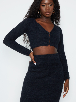 Black Eyelash Knit Crop Cardigan