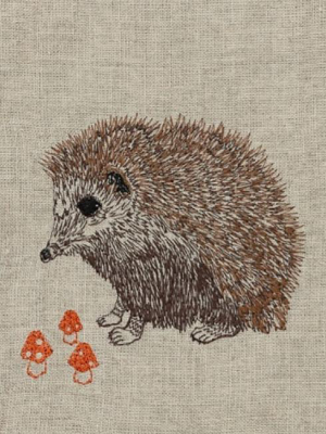 Hedgehog With Mushrooms Tea Towel