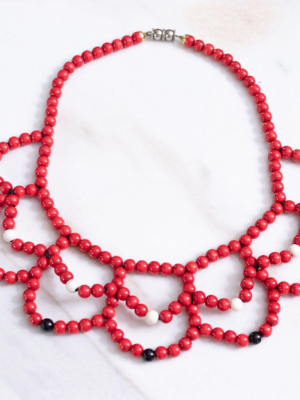 Vintage Red, White, Black Funky Bib Statement Necklace