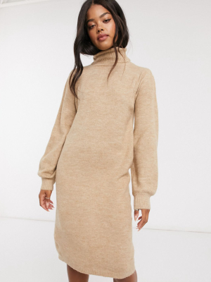 Urban Bliss Roll Neck Dress In Beige