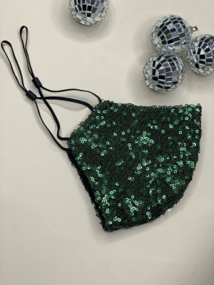 Limited Edition Green Sequin Washable Face Covering - Adjustable