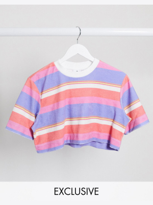 Collusion Towelling Stripe Crop T-shirt