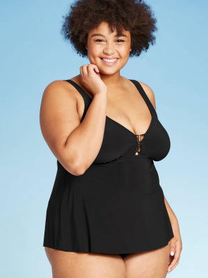 Women's Plus Size Hardware Detail Tankini Top - Aqua Green® Black