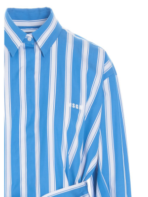 Msgm Striped Belted Mini Shirt Dress