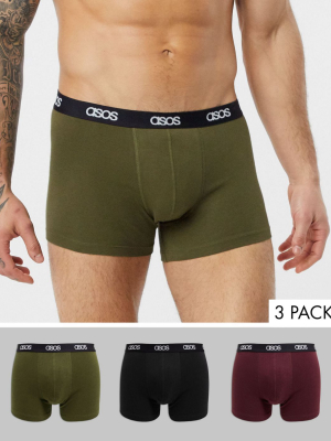 Asos Design 3 Pack Trunk With Branded Waistband Save
