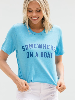 Somewhere On A Boat Heather Aqua Blue Graphic Tee