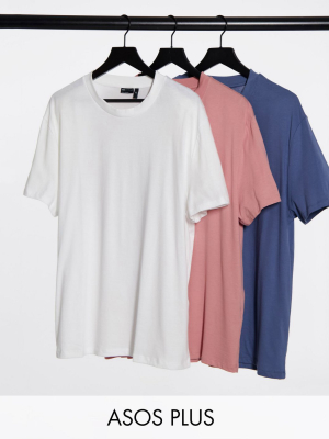 Asos Design Plus Organic T-shirt With Crew Neck 3-pack